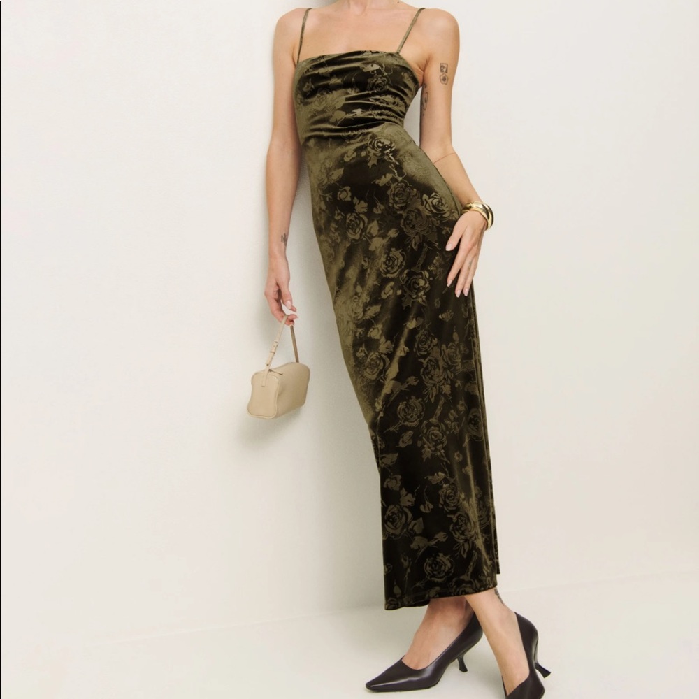 Reformation green velvet Elise knit dress